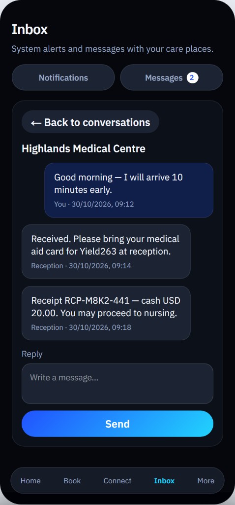 Poneswa patient inbox messaging with Highlands Medical Centre